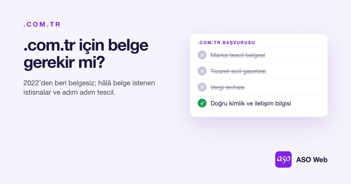 .com.tr Başvurusunda Belge Gerekmez