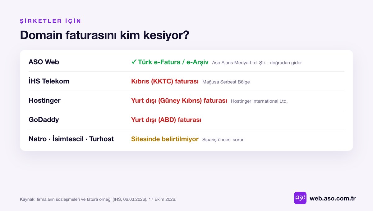 Domain faturasını kim kesiyor: Türk e-Fatura, Kıbrıs ve yurt dışı faturası karşılaştırması