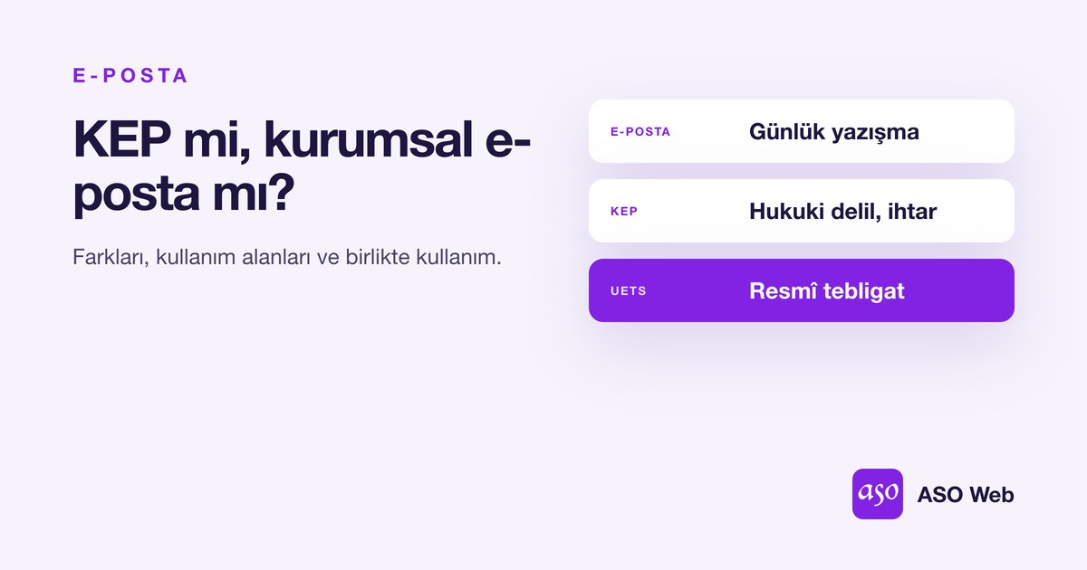 KEP, Kurumsal E-posta Ve UETS Karşılaştırması