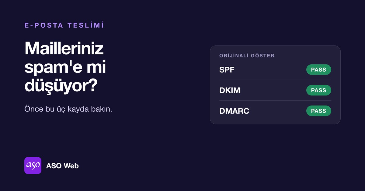 Mailler Spam E Düşüyor Mu: Gmail Orijinali Göster Ekranında SPF, DKIM, DMARC PASS Kontrolü