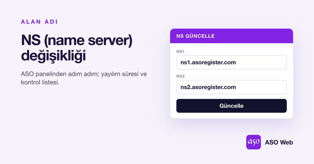ASO Panelinde NS Name Server Güncelleme Ekranı